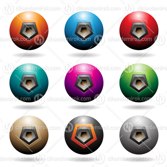 Colorful Embossed Sphere Loudspeaker Icons with Pentagon Shapes