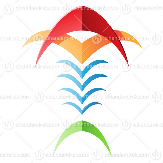 Colorful Fish Shaped Tribal Symbol with Blade Like Edges