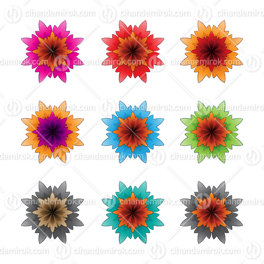 Colorful Flowers with Dark Outlines Vector Illustration