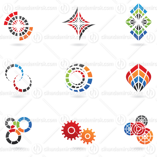 Colorful Gear, Cog and Spider Web Icons