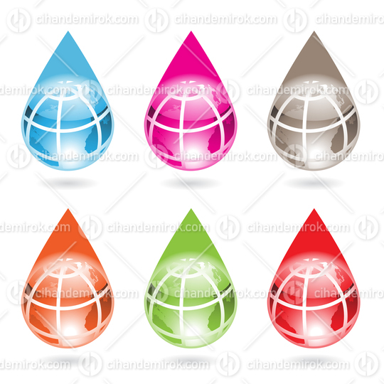 Colorful Glossy Earth Shaped Water Drops