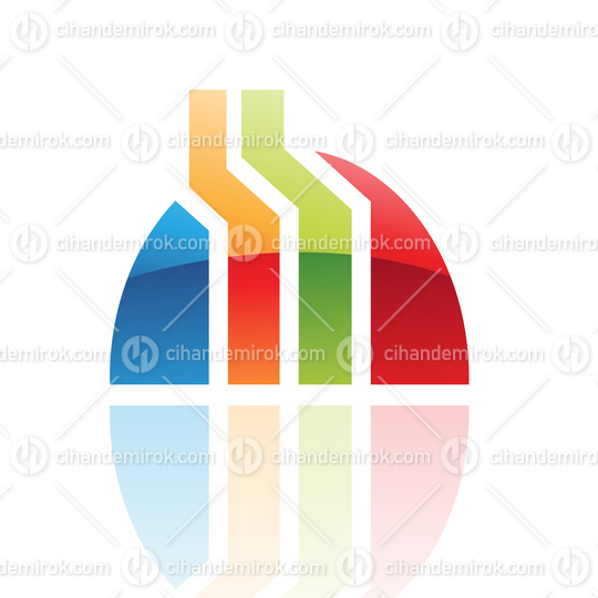 Colorful Glossy Striped Retro Abstract Logo Icon of a Factory