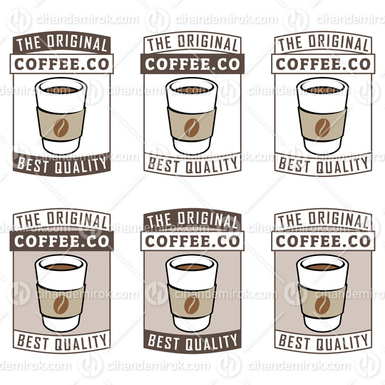 Colorful Paper Coffee Cup Icon with Text - Set 1