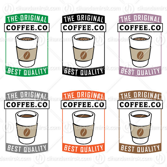 Colorful Paper Coffee Cup Icon with Text - Set 3