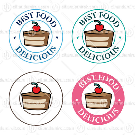 Colorful Round Cake and Cherry Icon with Text - Set 2