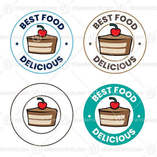 Colorful Round Cake and Cherry Icon with Text - Set 3