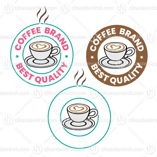 Colorful Round Coffee and Heart Icon with Text - Set 1