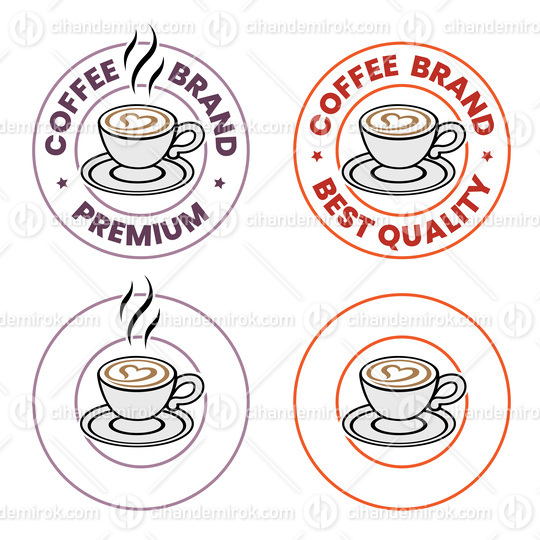 Colorful Round Coffee and Heart Icon with Text - Set 10