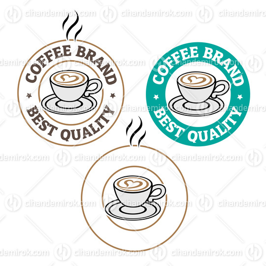 Colorful Round Coffee and Heart Icon with Text - Set 2