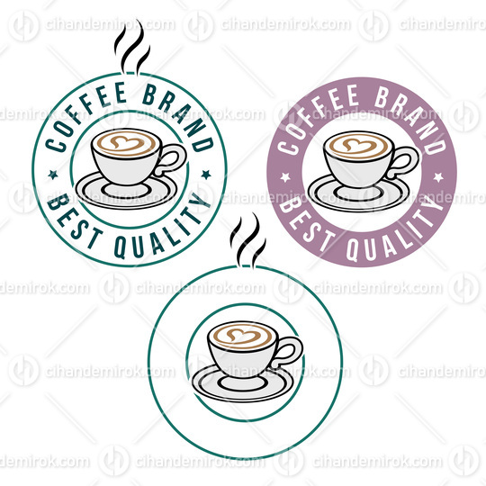 Colorful Round Coffee and Heart Icon with Text - Set 4