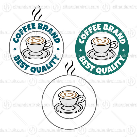 Colorful Round Coffee and Heart Icon with Text - Set 5