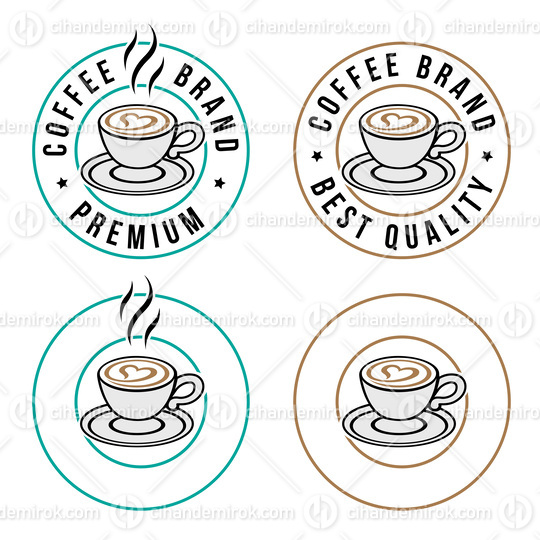 Colorful Round Coffee and Heart Icon with Text - Set 7