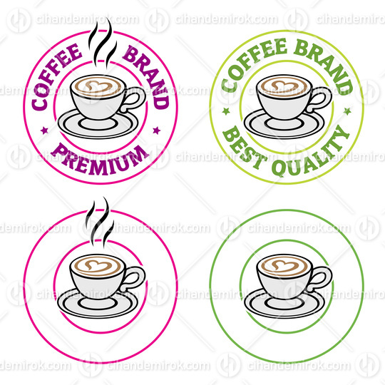 Colorful Round Coffee and Heart Icon with Text - Set 9
