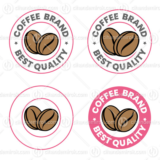 Colorful Round Coffee Beans Icons with Text - Set 1