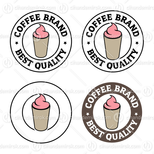 Colorful Round Iced Coffee Icon with Text - Set 1