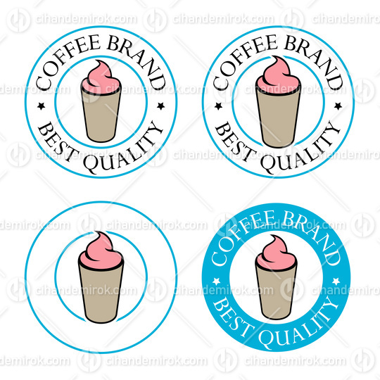 Colorful Round Iced Coffee Icon with Text - Set 2