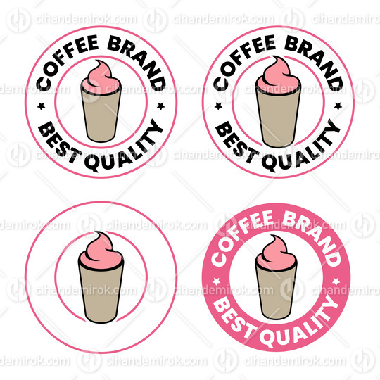 Colorful Round Iced Coffee Icon with Text - Set 3