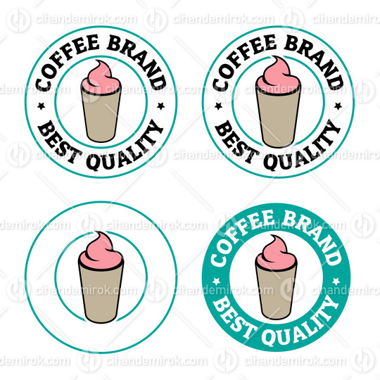 Colorful Round Iced Coffee Icon with Text - Set 4