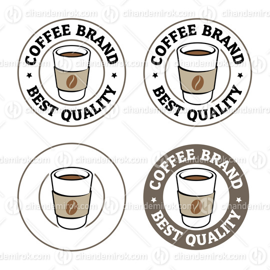 Colorful Round Paper Coffee Cup Icon with Text - Set 1