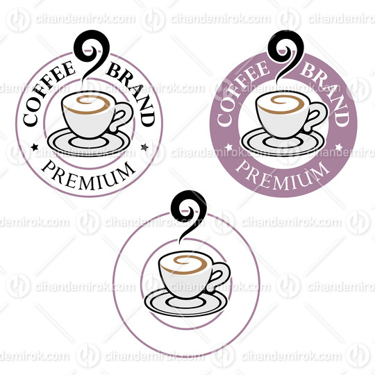 Colorful Round Swirly Coffee Cup Icon with Text - Set 1