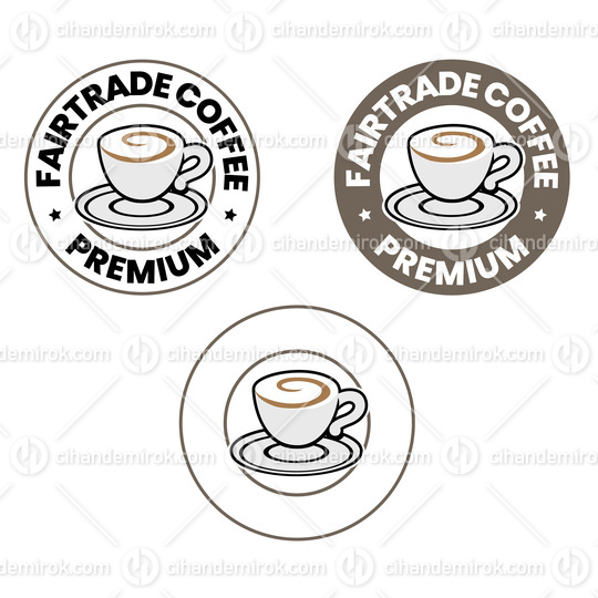 Colorful Round Swirly Coffee Cup Icon with Text - Set 10
