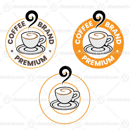 Colorful Round Swirly Coffee Cup Icon with Text - Set 2