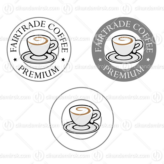 Colorful Round Swirly Coffee Cup Icon with Text - Set 3