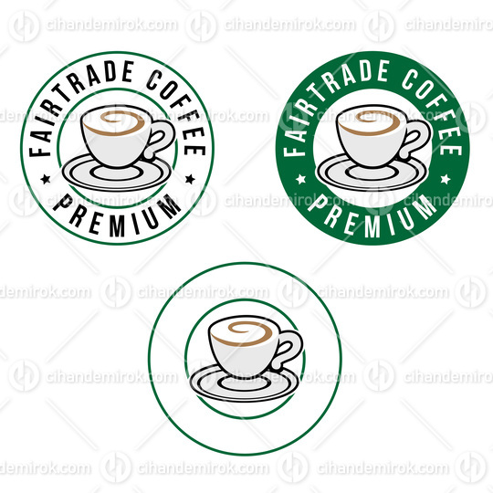 Colorful Round Swirly Coffee Cup Icon with Text - Set 4