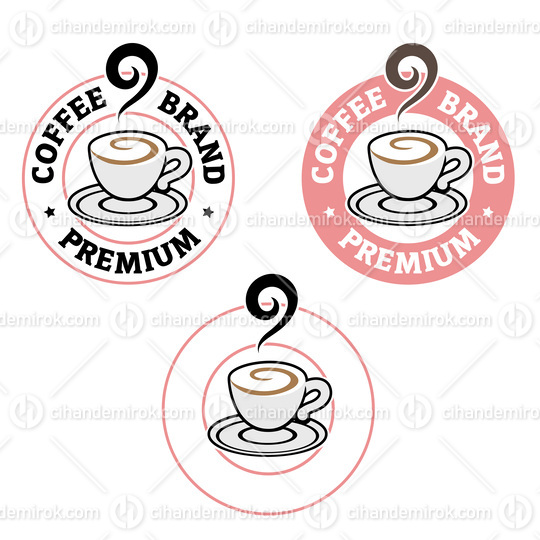 Colorful Round Swirly Coffee Cup Icon with Text - Set 5