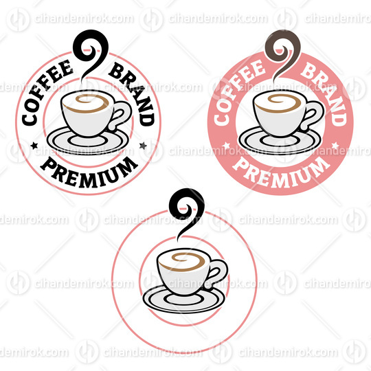 Colorful Round Swirly Coffee Cup Icon with Text - Set 5