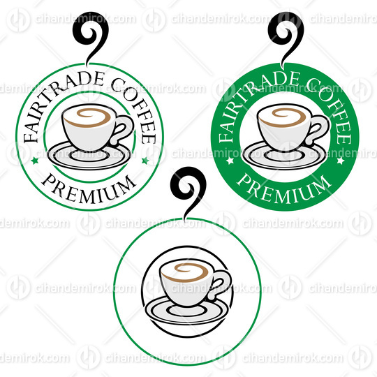 Colorful Round Swirly Coffee Cup Icon with Text - Set 6