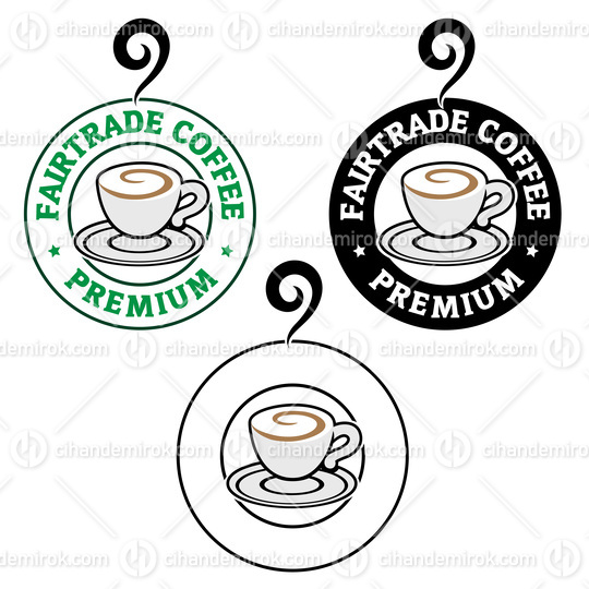 Colorful Round Swirly Coffee Cup Icon with Text - Set 7