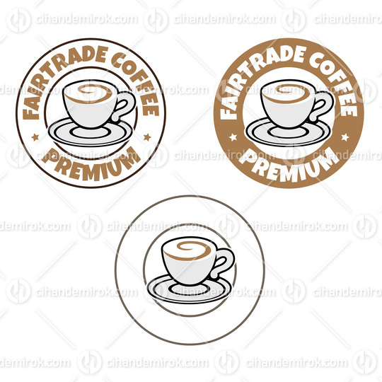 Colorful Round Swirly Coffee Cup Icon with Text - Set 8