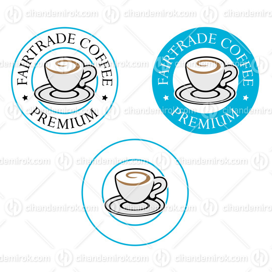 Colorful Round Swirly Coffee Cup Icon with Text - Set 9