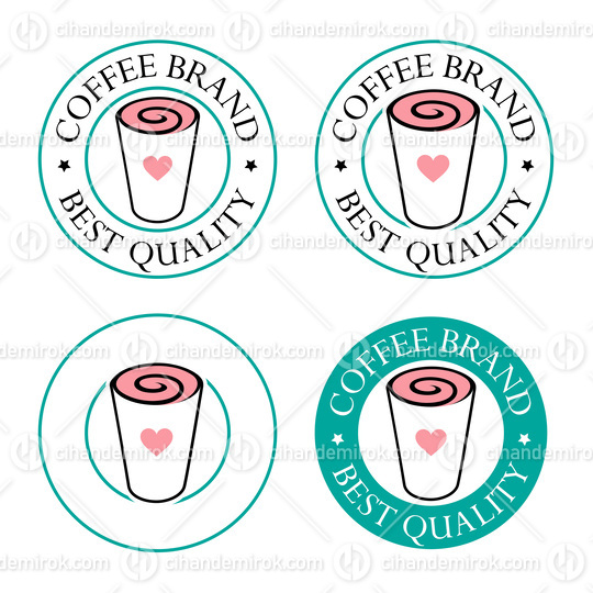 Colorful Round Swirly Iced Coffee Icon with Text - Set 5