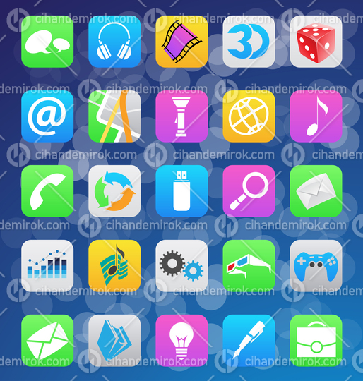 Colorful Smartphone Mobile App Icons over a Blue Background