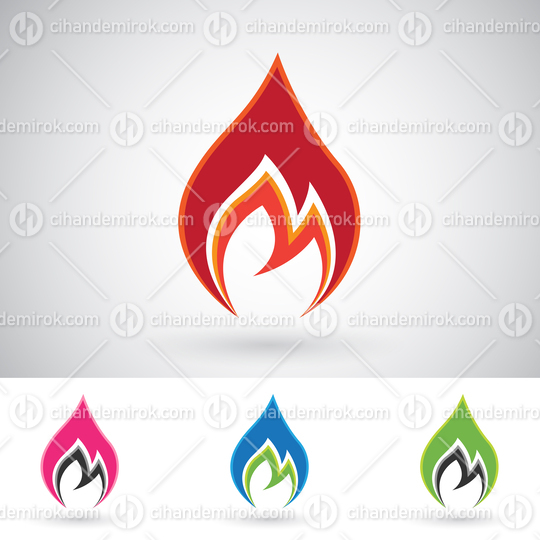 Colorful Spiky Fire Icons with Shadows