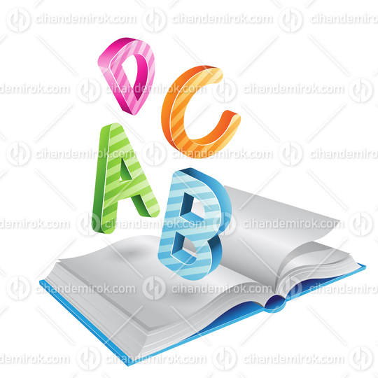 Colorful Striped Flying A B C D Letters and an Open Book