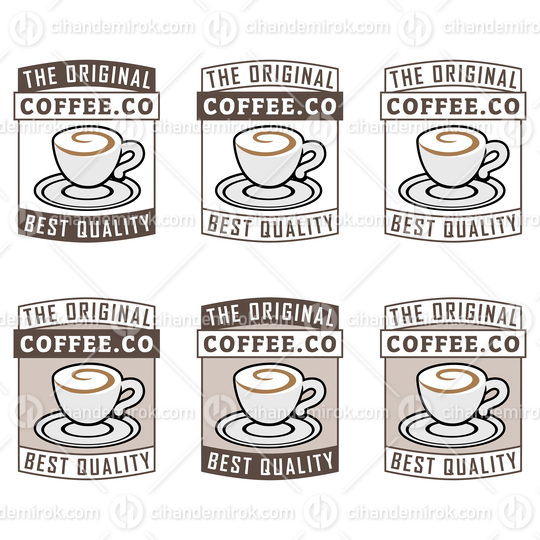 Colorful Swirly Coffee Cup Icon with Text - Set 1