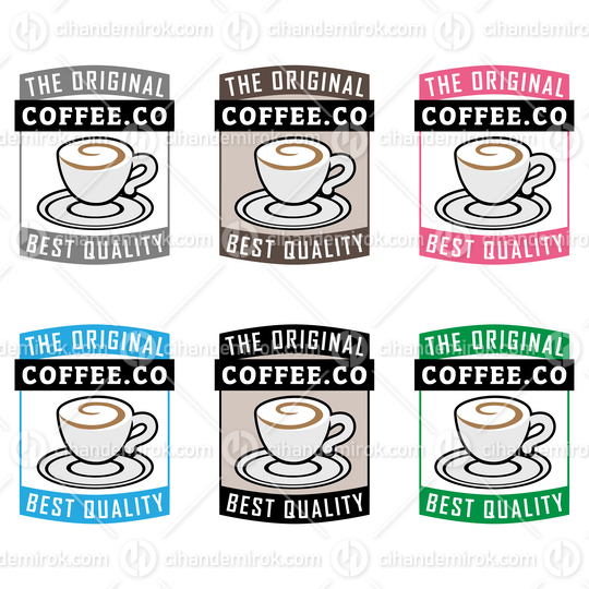 Colorful Swirly Coffee Cup Icon with Text - Set 2
