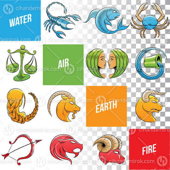 Colorful Zodiac Signs Sketches Vector Illustration