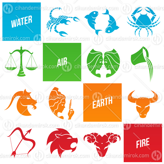 Colorful Zodiac Star Signs of Four Elements