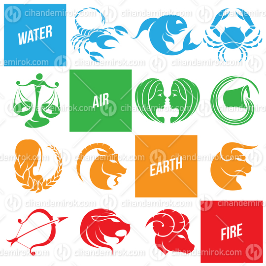 Colorful Zodiac Star Signs Sorted by Elements