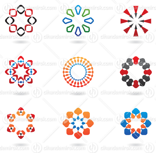 Colourful Abstract Flower like Icons and Design Elements 