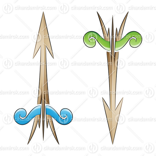 Cracked Arrow and Bow in Beige Green and Blue Colors