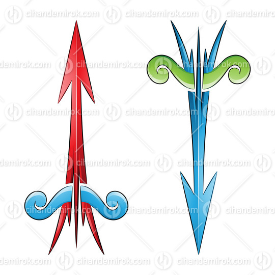Cracked Arrow and Bow in Green Red and Blue Colors