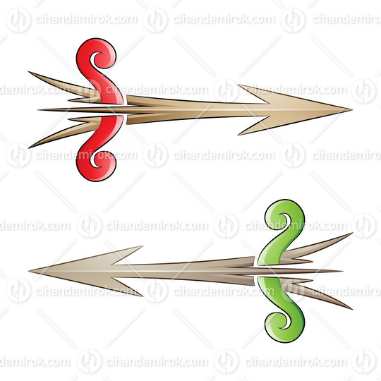 Cracked Arrow and Bow in Red and Green Colors