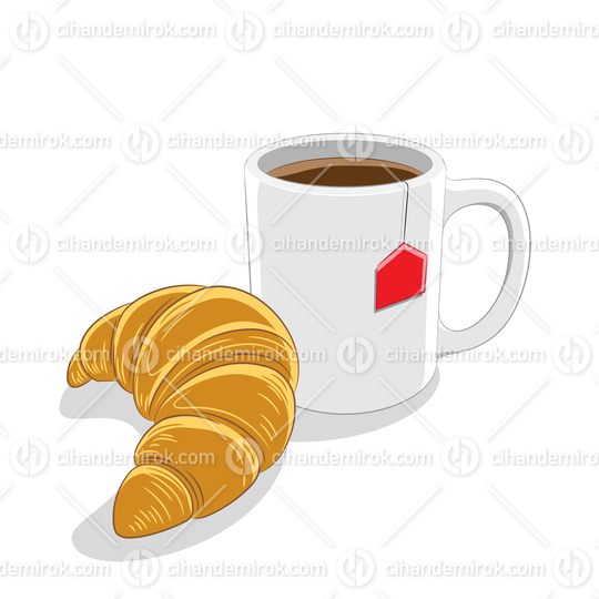Croissant and Coffee Mug Breakfast Vector Illustration