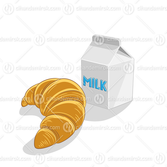Croissant and Milk Breakfast Vector Illustration