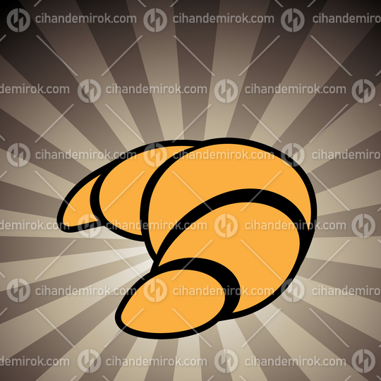 Croissant Icon on a Brown Striped Background